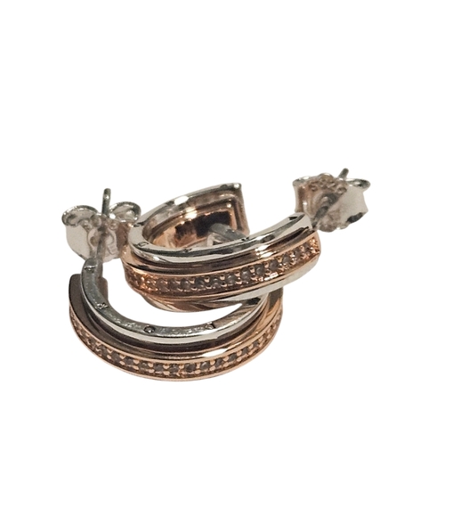 Pandora 18K Rose Gold Sterling Silver Pavé Heart Stud Hoop Earrings  Rhinestones - Picture 3 of 4